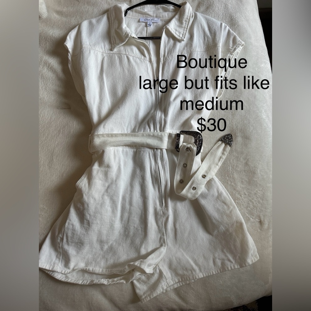 These Three Boutique white denim romper!